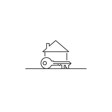 Minimalist Line Art of House and Key Symbol.