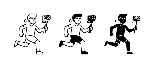 Fototapeta premium Running Vlogger, Action Camera Selfie, Sports Recording Icon Set