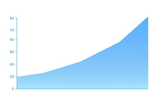 Area chart showing cumulative revenue over months, filled under line, blue gradient, white background, business graphic