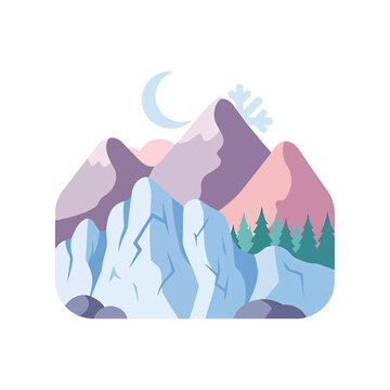 Mountain Landscape with Trees and Moon.