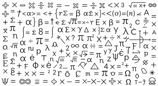Seamless pattern with various mathematical symbols and formulas