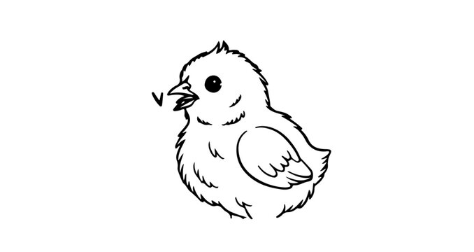 Cute fluffy baby chick line art illustration