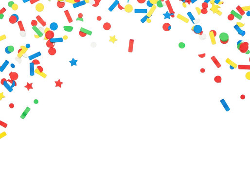 Colorful confetti pieces falling down for a festive party celebration isolated on transparent background