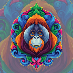 Orangutan Face Closeup Colorful Illustration. © vektor
