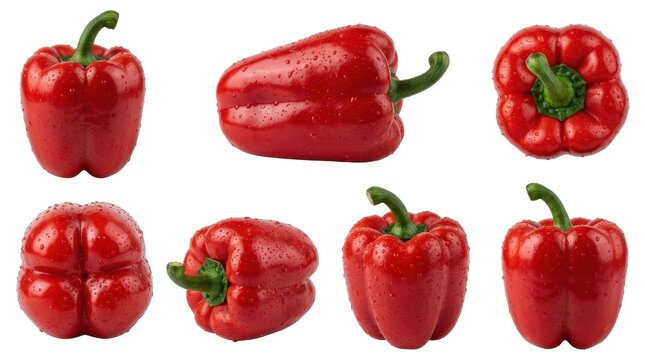 Set of fresh red bell peppers isolated on transparent background