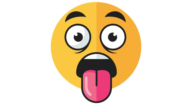 Vibrant yellow cartoon emoji face with wide eyes and tongue sticking out, a playful vector illustration depicting a silly and cheeky expression