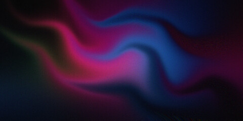 Abstract swirling fluid colors of pink blue and dark green, smooth wavy shapes, grainy texture. © mia