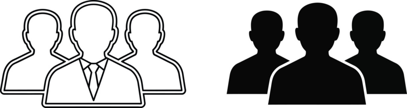 Team icon set outline and silhouette versions for business and hr