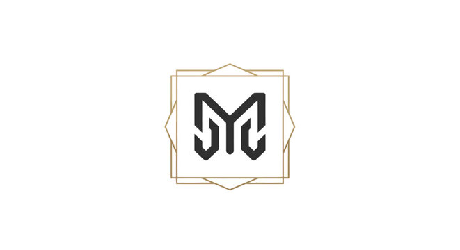 Geometric Letter M Monogram Logo Design in Square Frame on Isolated White Background