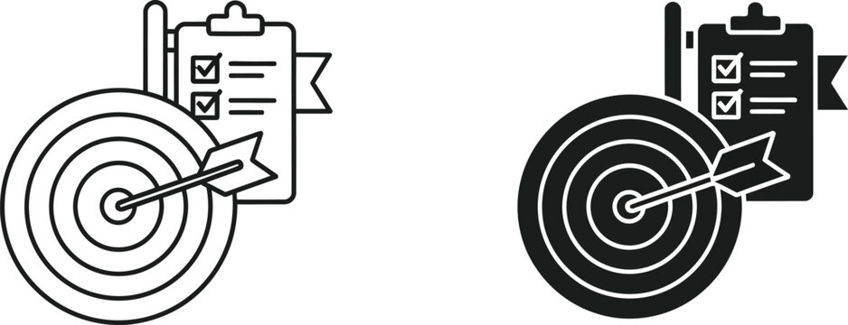 Target with dart and checklist icon set line and solid versions