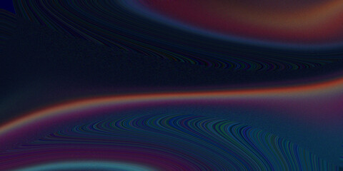 Abstract wave background featuring dark blue and purple gradients with rainbow light streaks and fine noise texture for design. © mia