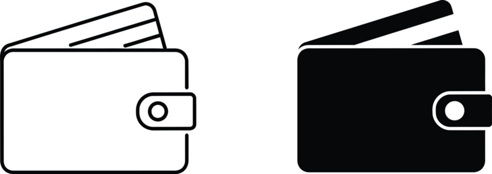Wallet with cards icon set line art and solid fill versions