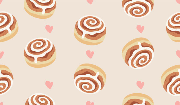 Cinnamon rolls pattern background vector design