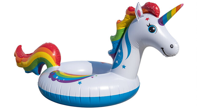 A large inflatable pool float in the shape of a magical unicorn