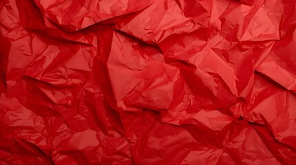 Fototapeta premium Close-up texture of crumpled red paper with soft shadows and vibrant color background