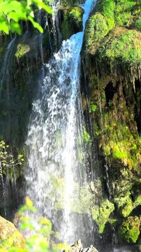 waterfall in the forest close up slow motion clean water 