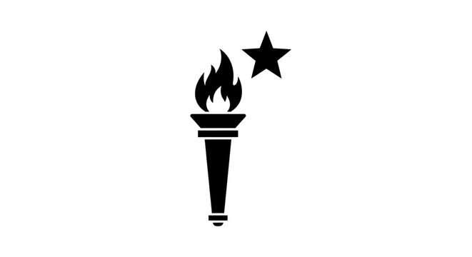 Minimalist Black Torch Icon with Star Symbol.