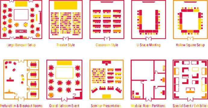 Professional Event Floor Plan Layout Icons for Conference Planning, Banquet Seating Arrangements & Corporate Meeting Room Design (EPS)