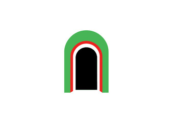 Fototapeta premium Minimalist Green and Red Archway Illustration - Modern Stylized Tunnel Entrance Icon on White Background