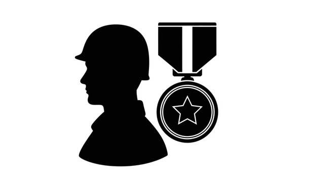Silhouette of a soldier with a military medal of honor.
