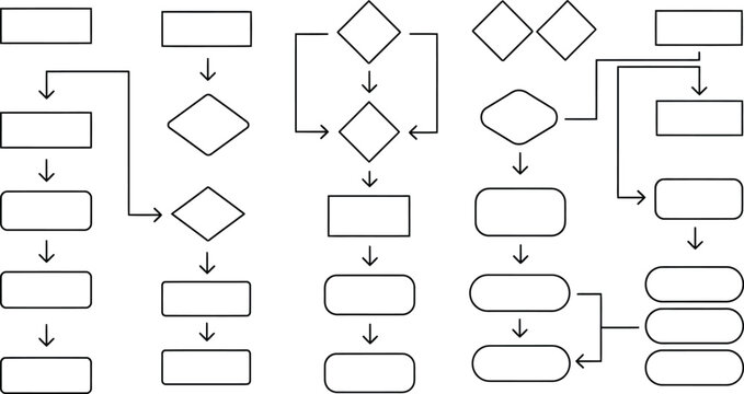 Flowchart elements silhouette set process diagrams decision points isolated on transparent background
