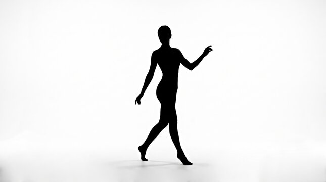 Silhouette of Person Walking With Right Arm Extended on Plain White Background