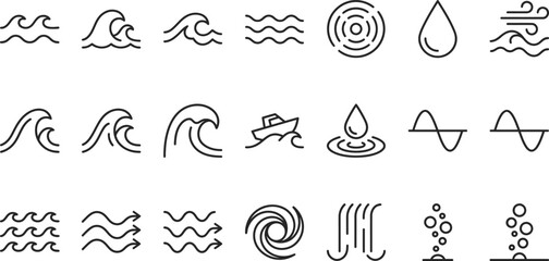 Obraz premium Collection of water and weather icons in black and white