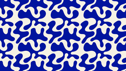 Obraz premium Blue and White Abstract Seamless Pattern in Retro Scandinavian Style. Minimalist Organic Background for Fabric and Wallpaper