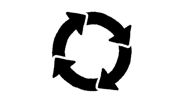 Recycle Symbol Cycle: A black symbol of four arrows forming a circle, representing recycling and circular economy.