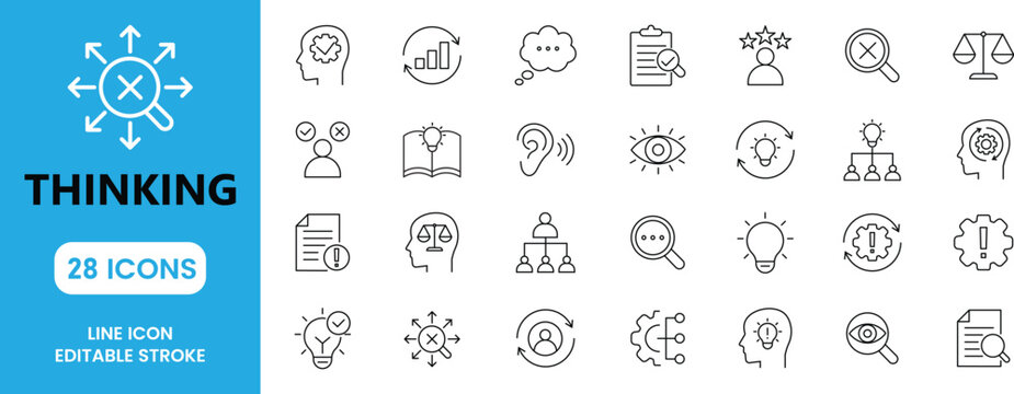 Thinking line art icon set vector illustration