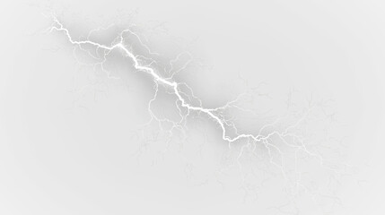 White lightning bolt striking in the sky with branches extending from the center isolated on transparent background, light overlay, PNG © Liubov