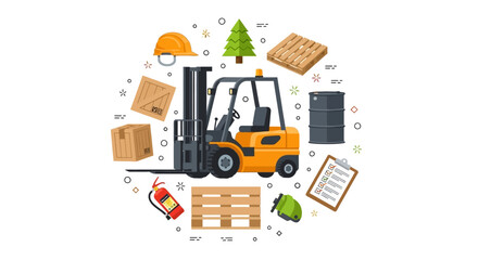 Fototapeta premium Logistics and Warehouse Concept Illustration with Forklift and Industrial Equipment