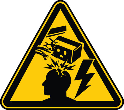 Warning sign for falling objects and electrical hazard symbol of danger and caution for safety information isolated on white background