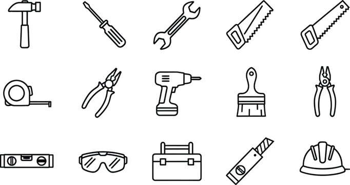 Construction tools silhouette collection isolated on transparent background