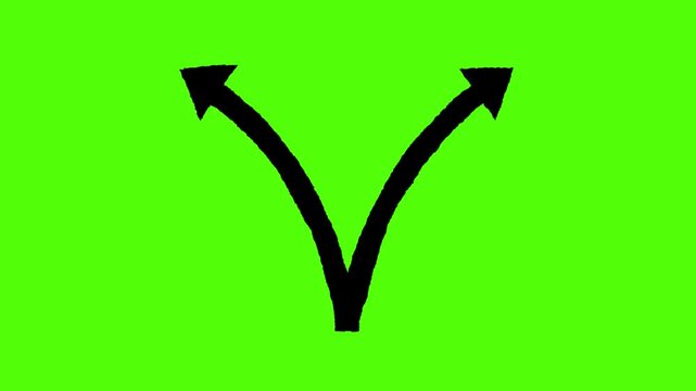 Fork in the Road Concept: Two arrows diverging from a central point, symbolizing choice, decision-making, and alternative paths in life or business.