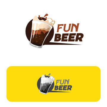 Fun Beer Logo Design with Splashing Glass Illustration &ndash; Modern Beverage Branding Vector.