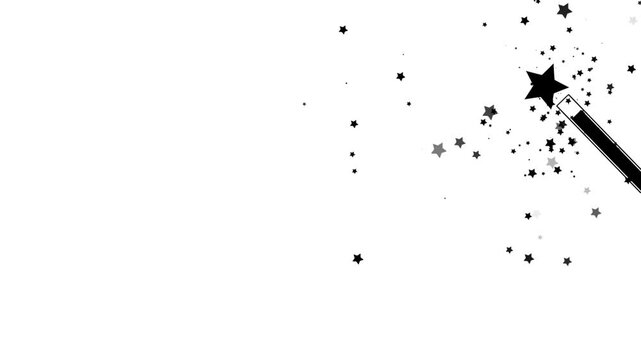 Magic wand with a stars. Trace of black dust. Magic abstract background isolated on on transparent background. Miracle and magic. Vector illustration flat design.