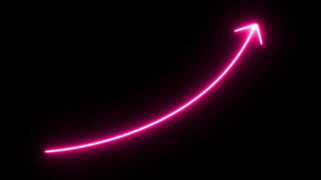Neon Growth Arrow: A vibrant pink neon arrow curves upwards against a stark black background, symbolizing progress, growth, and positive direction.