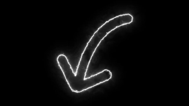 Neon Arrow Down: A striking neon arrow with a glowing white outline curves downwards against a stark black background, symbolizing direction and choice.