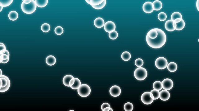 White abstract floating bubbles spheres matrix code on teal. Abstract bubbles background for clean fresh cosmetic presentation. Abstract bubbles animation for modern video backdrop.