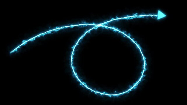 Neon Arrow Trail: A luminous turquoise arrow traces a dynamic path, swirling in a circular motion before straightening towards its destination, conveying progress and direction.