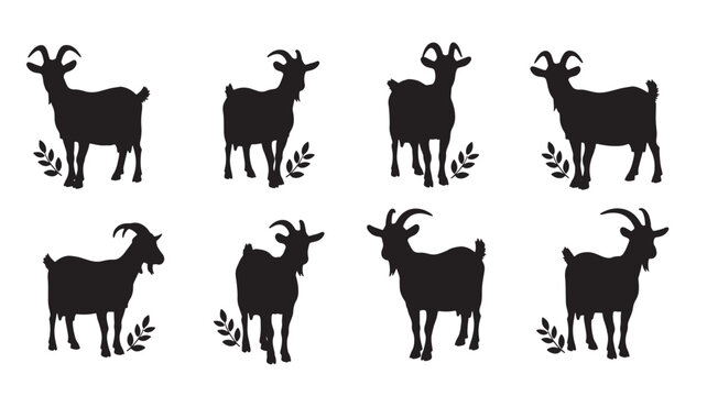 Goat silhouette patterns in a grid with black farm animals and leafy branch accents for rustic logo and apparel design