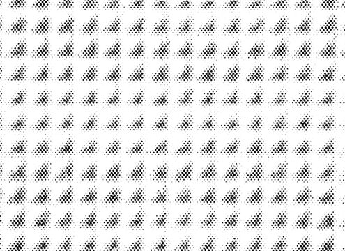 Macro close-up of printed halftone dot clusters forming repeating triangle shapes in a tiled grid. Black-and-white raster pattern isolated on a transparent background PNG for overlays.