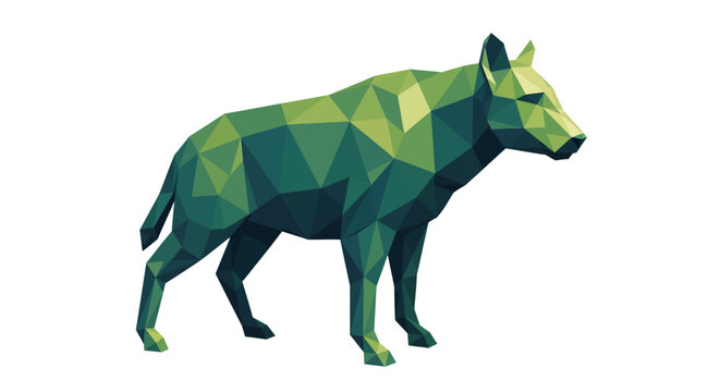 Geometric illustration of a green wolf standing profile view against a white background
