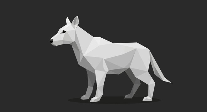 Geometric low poly white wolf illustration on a dark background