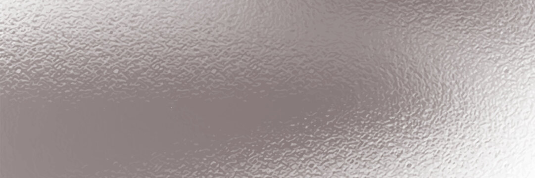 Silver foil background with grainy texture. Frost glass, chrome rough metal, effect foil paper, glitter glossy surface. Gray hologram gradient noise bg. Vector realistic illustration