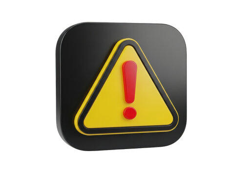 3 d rendered square featuring a yellow warning triangle with a red exclamation mark on a dark grey background, isolated on black