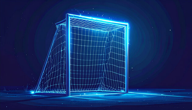 Gol de futebol neon contra um fundo azul.