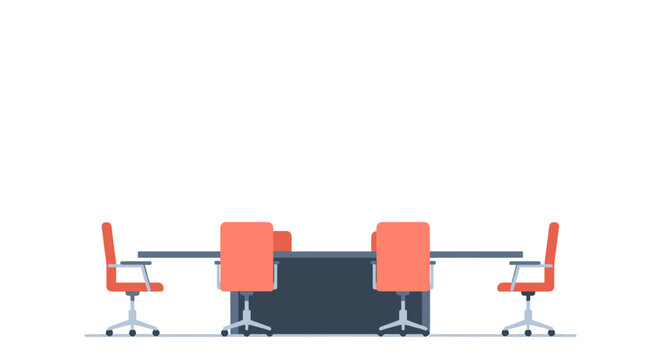 A modern office setup with flat desain featuring four orange chairs