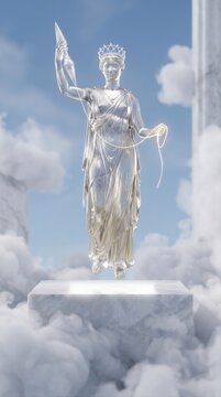Celestial Fate Silver White Pale Gold Crystal Clotho Goddess Of Fate Who Spins The Thread Of Life Of Olympus Levitating Above Marble Pedestal